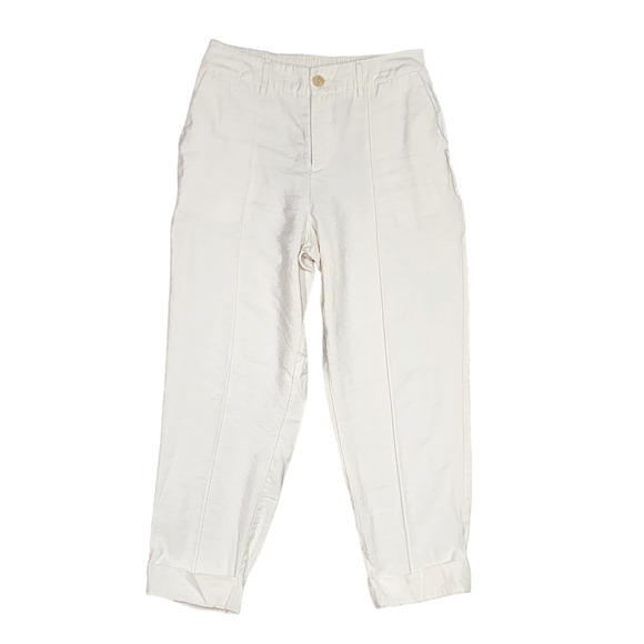 A New Day Pants High Rise Casual Size 10 Cream Loose Relaxed Fit Tapered Leg - Picture 1 of 9